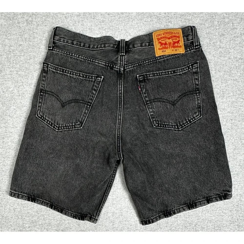 Levis 454 Denim Jean Shorts Men 32x10 Black Fade Jorts Cotton